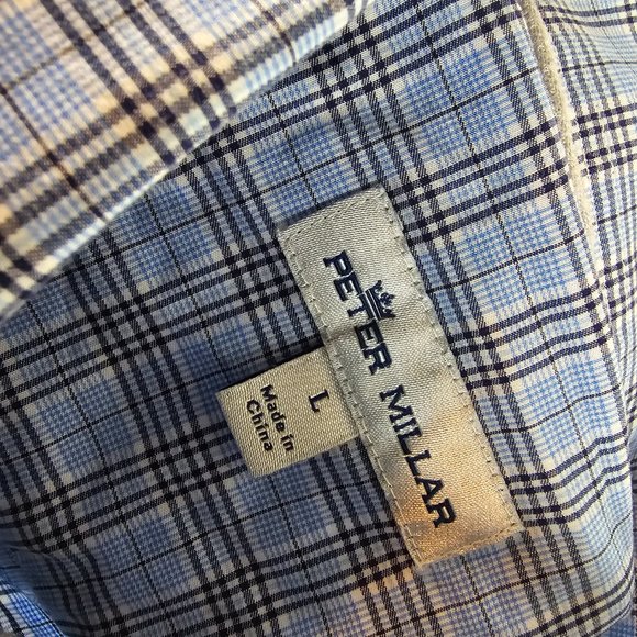 Peter Millar Shirt Mens Large Blue Button Up Plaid Check Casual Stretch Preppy - Picture 8 of 10